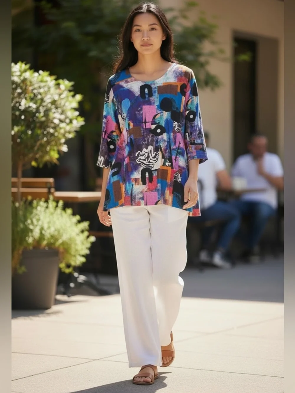 ET LOIS ART DECO ABSTRACT COLORFUL TUNIC PULLOVER TOP SZ XL - Picture 1 of 4